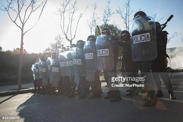 Riot Police during the second day of protest in Campus Ciudad Universitaria on March 27, 2014 in Madrid, Spain. The students have called a two-day...