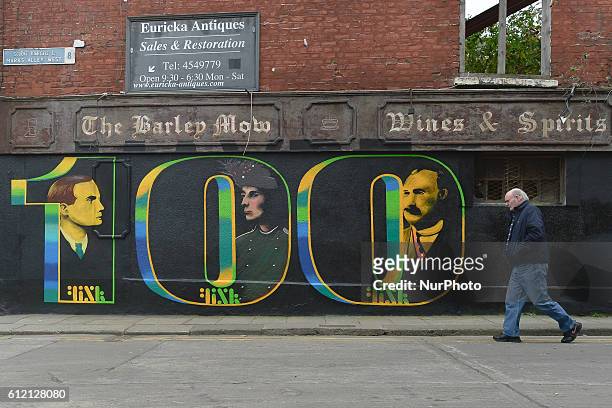 Easter Rebellion related wall painting on Marks Alley West as Dublin prepares for the centenary of Easter Sunday commemorations. The 1916 Rising,...