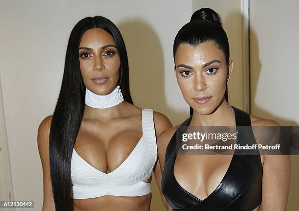 Kim Kardashian and Kourtney Kardashian attend the private Dinner hosted by Surface Magazine And Azzedine Alaia Private Dinner as part of Paris...