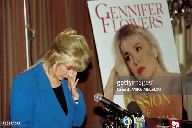 Gennifer Flowers, who claims to have carried on a 12-year relationship with US President Bill CLinton, reacts to a question of whether she still...
