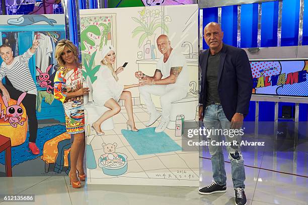 Lydia Lozano and Kiko Matamoros attend the presentation of "Salvame" portraits by Javier Mariscal at Tele 5 Studios on October 3, 2016 in Madrid,...