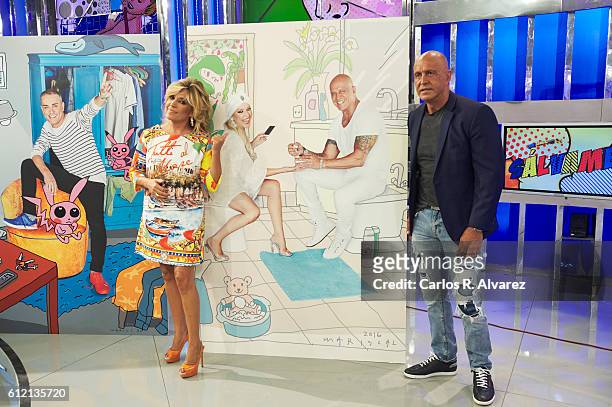 Lydia Lozano and Kiko Matamoros attend the presentation of "Salvame" portraits by Javier Mariscal at Tele 5 Studios on October 3, 2016 in Madrid,...