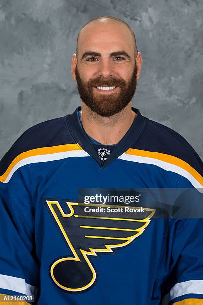 Eric Nystrom of the St. Louis Blues poses for his official headshot for the 2016-2017 season on September 22, 2016 in St. Louis, Missouri.