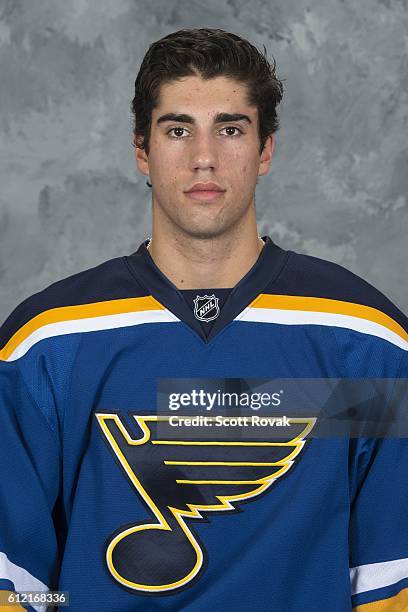 Jordan Schmaltz of the St. Louis Blues poses for his official headshot for the 2016-2017 season on September 22, 2016 in St. Louis, Missouri.