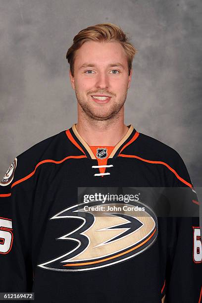 Keaton Thompson of the Anaheim Ducks poses for his official headshot for the 2016-2017 season on September 22, 2016 at Honda Center in Anaheim,...