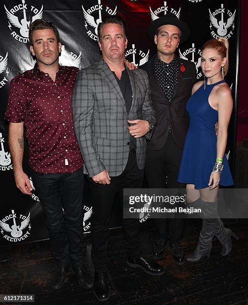 Jason Wahler, Aaron Brower, Julian Ness, and Tara Conner arrive at Rock To Recovery at The Fonda Theatre on October 2, 2016 in Los Angeles,...