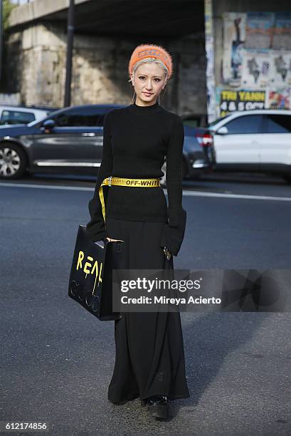 Blogger, Yuri Nakagawa, Alexander Wang and Off White during on October 2, 2016 in Paris, France.