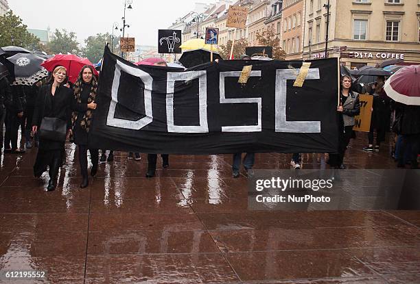 People attend the anti-government, pro-abortion demonstration on the Castle squar in Warsaw. 03 October Poland