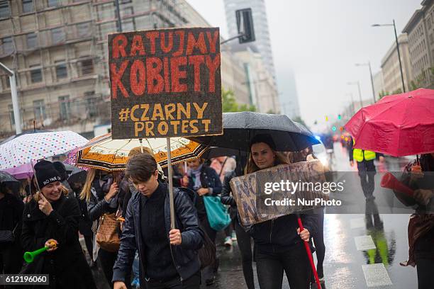 Manifestation during the women's nationwide strike in protest against a new law that would effectively ban abortion in Warsaw, Poland on 3 October...