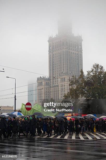 Manifestation during the women's nationwide strikein protest against a new law that would effectively ban abortion in Warsaw, Poland on 3 October...