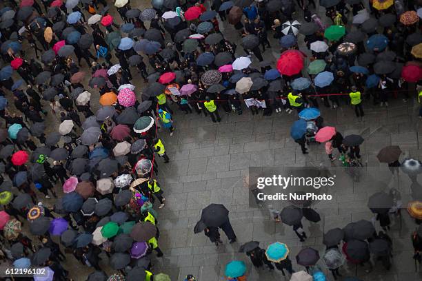 Manifestation at Castle Square during the women's nationwide strike in protest against a new law that would effectively ban abortion in Warsaw,...