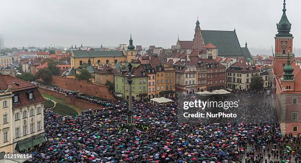 Manifestation at Castle Square during the women's nationwide strike in protest against a new law that would effectively ban abortion in Warsaw,...