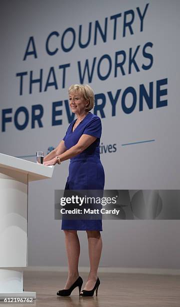 Minister of State at the Department of Energy and Climate Change Andrea Leadsom speaks on the second day of the Conservative Party Conference 2016 at...