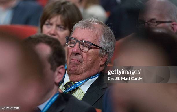 Delegates listen as the Secretary of State for International Trade Liam Fox speaks on the second day of the Conservative Party Conference 2016 at the...