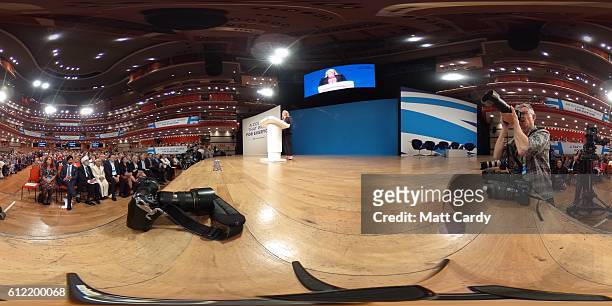 Karen Bradley Secretary of State for Culture, Media and Sport speaks on the second day of the Conservative Party Conference 2016 at the ICC...