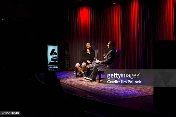 Steve Aoki interviewed by Robin Nixon at The GRAMMY Museum on September 28, 2016 in Los Angeles, California.