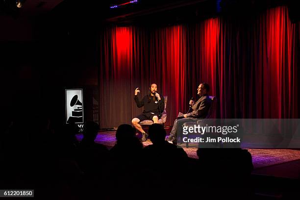 Steve Aoki interviewed by Robin Nixon at The GRAMMY Museum on September 28, 2016 in Los Angeles, California.