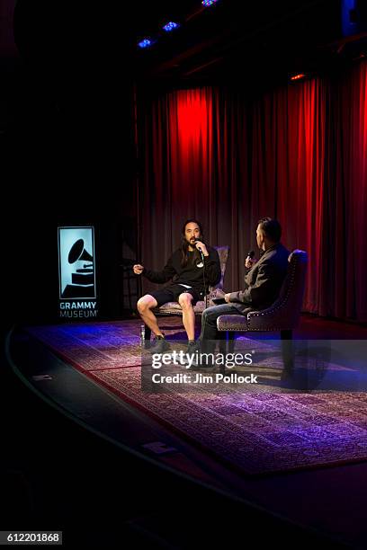 Steve Aoki interviewed by Robin Nixon at The GRAMMY Museum on September 28, 2016 in Los Angeles, California.