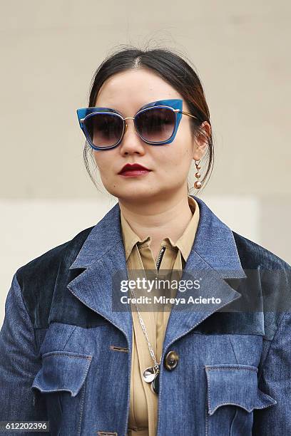 Creative Director at theBallroom, Lucia Liu attends the Celine show as part of the Paris Fashion Week Womenswear Spring/Summer 2017 on October 2,...