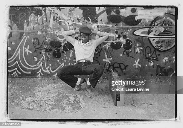 And producer Grandmaster Flash poses for a portrait in 1981 in Brooklyn, New York.