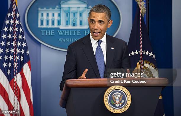 President Obama makes remarks in the James Bradey briefing room of the White House after meeting with Congressional leaders December 28, 2012. The...