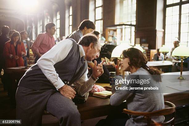 French director Claude Pinoteau and actress Sophie Marceau on the set of Pinoteau's film L'Etudiante.