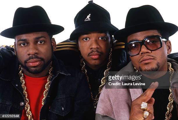Hip hop group Run-DMC, Jason "Jam-Master Jay" Mizell, Joseph "Rev Run" Simmons and Darryl "D.M.C." McDaniels, circa 1980.