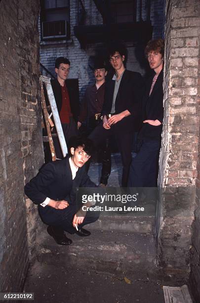 Australian band The Birthday Party. L to R: Mick Harvey, Rowland Howard, Tracy Pew, Nick Cave, Phill Calvert