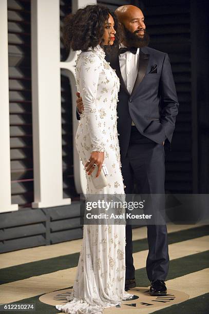 Recording artist Solange Knowles and director Alan Ferguson attend the 2015 Vanity Fair Oscar Party hosted by Graydon Carter at the Wallis Annenberg...