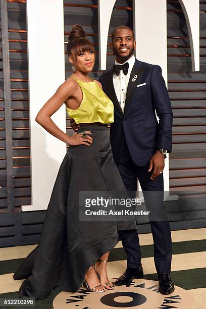 Jada Crawley and NBA player Chris Paul attend the 2015 Vanity Fair Oscar Party hosted by Graydon Carter at the Wallis Annenberg Center for the...