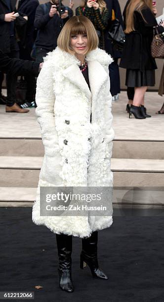 Anna Wintour arriving at the Burberry Prorsum show at the London Collections: Men AW15 in London.