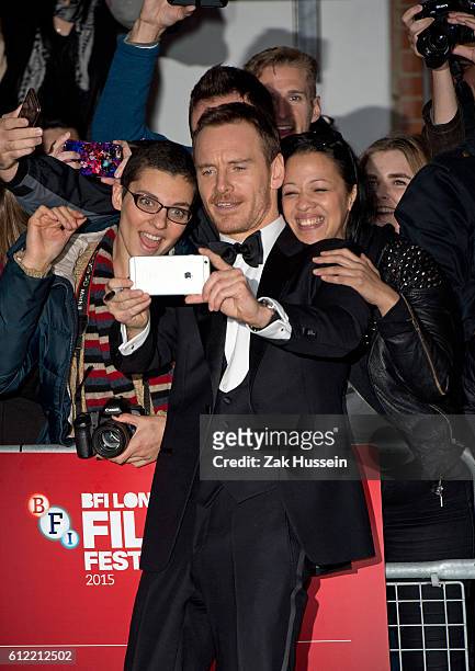 Michael Fassbender arriving at the gala screening of Steve Jobs on the closing night of the BFI London Film Festival