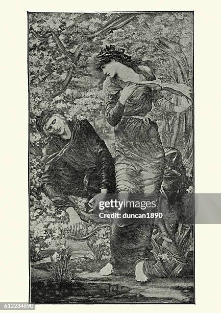 vivien and merlin - wizard stock illustrations