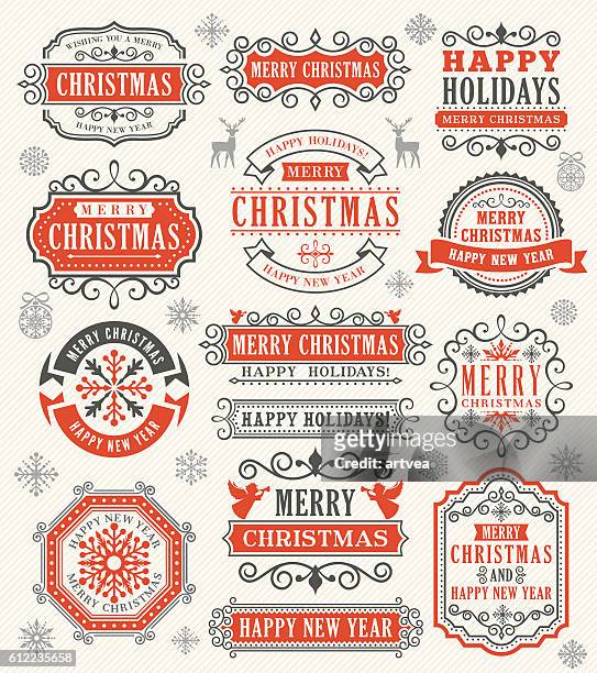 christmas vintage badges - freeze tag stock illustrations