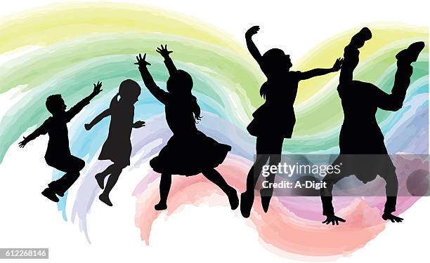 high energy kids watercolor - hops with white background stock illustrations