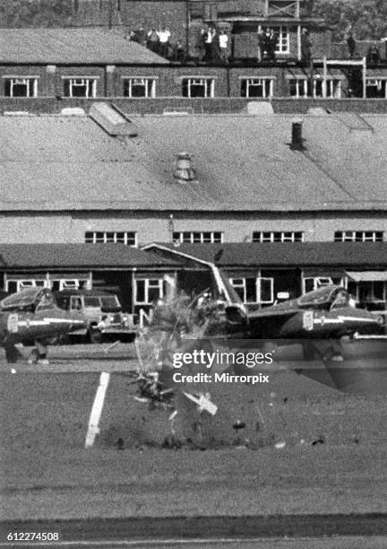 Dramatic picture shows the last moments in the life of John Judge, a test pilot who lived dangerously and died at Farnborough Air Show watched by a...