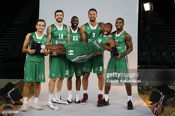 Ender Arslan, #3 of Darussafaka Dogus Istanbul; Furkan Aldemir, #19; James Anderson, #23; Semih Erden, #9; Bradley Wanamaker, #11 and Marcus...