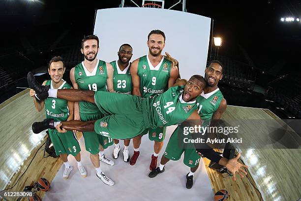 Ender Arslan, #3 of Darussafaka Dogus Istanbul; Furkan Aldemir, #19; James Anderson, #23; Semih Erden, #9; Bradley Wanamaker, #11 and Marcus...