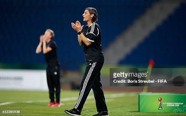 Head coach Anouschka Bernhard of Germany reacts during the FIFA U-17 Women's World Cup Jordan Group B match between Germany and Canada at Amman...