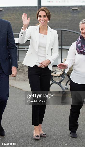 Catherine, Duchess of Cambridge visits a local cafe to learn about Kelty Mental Health Resource on October 1, 2016 in Victoria, Canada.