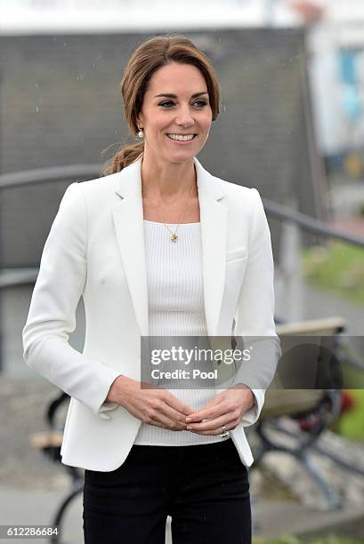 Catherine, Duchess of Cambridge visits a local cafe to learn about Kelty Mental Health Resource on October 1, 2016 in Victoria, Canada.