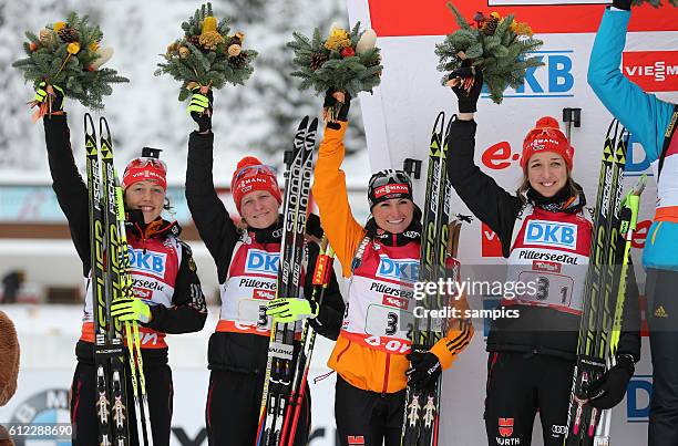 Zweiter die deutsche Staffel mit Laura Dahlmeier , Franziska Hildebrand , Andrea Henkel , Franziska Preuss Staffel Rennen 4 x 6 KM Relay women...