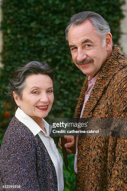 Actress Monique Chaumette with her husband, French actor Philippe Noiret, on the set of Claude Chabrol's movie "Masques".