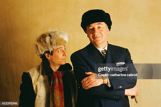 Actors Philippe Noiret and Christian Clavier on the movie set of Twist again à Moscou directed by Jean-Marie Poiré.