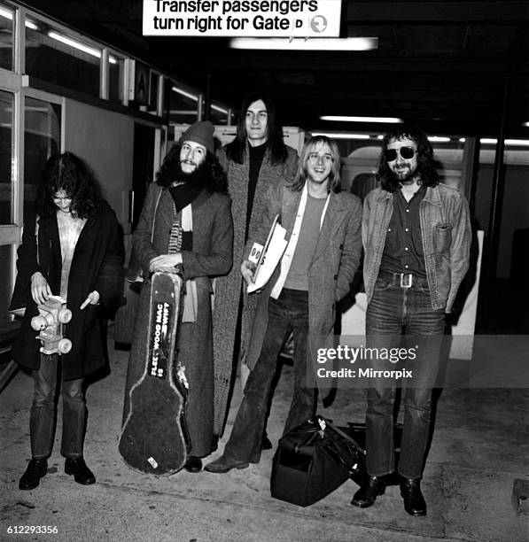 Members of the "Fleetwood Mac" pop group, arrived at Heathrow Airport from the U.S.A. Where they have been on a three month tour. Also accompanying...