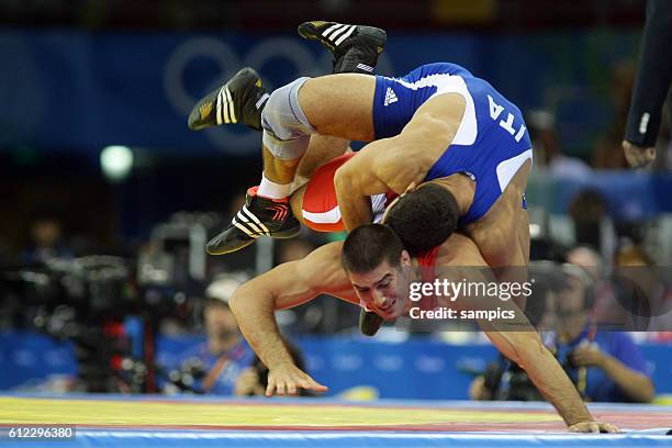 Kampf um Gold zwischen Andrea Minguzzi ITA und Zoltan Fodor HUN Ringen Finale Herren M?nner Griechisch R?misch 84 KG Olympische Sommerspiele 2008 in...