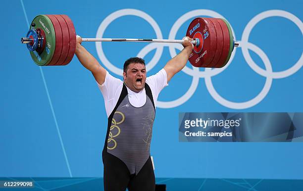 Silber für Sajjad Anoushiravani Hamblad Olympische Sommerspiele 2012 London : Gewichtheben Männer +100kg Finale ExCel Hall Olympic Summer Games 2012...