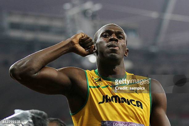 Meter Final Olympiasieger olympic Champion Goldmedalist Gold Usain Bolt JAM Leichtathletik athletics Olympische Sommerspiele in London 2012 Olympia...