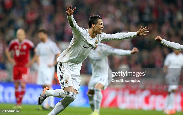JUbel Cristiano Ronaldo Real Madrid nach dem 0:4 Luka Modric Real Madrid Fussball Championsleague Semi Halbfinale Saison 2013 / 2014 FC Bayern...