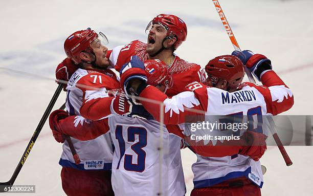 Jubilation Team Russia after 1:0 of Pavel Datsyuk Ice Hockey men Premilary Round Group A , Game 12 Bolshoy Ice Dome USA - RUSSIA Olympic Games Day 7...